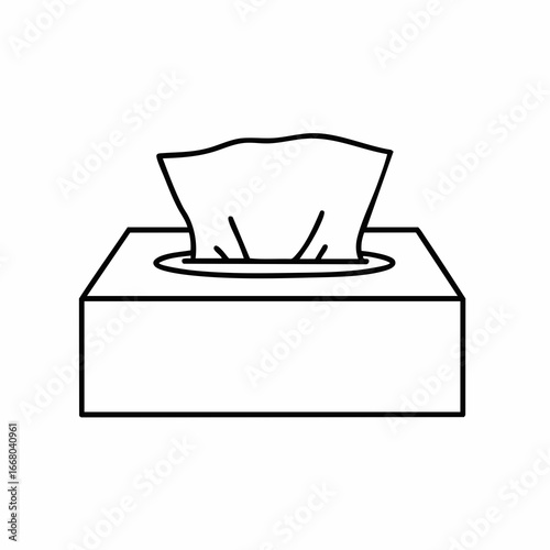Simple Line Art Depicting a Tissue Box with Pulled Tissue