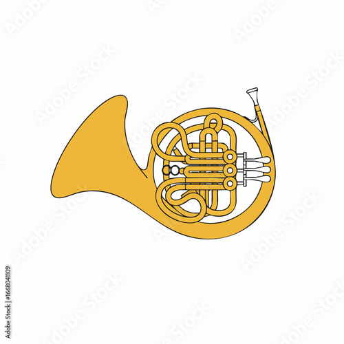 Detailed Vector Illustration of a Golden French Horn Musical Instrument