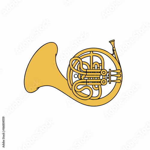 Golden French Horn Musical Instrument Illustration