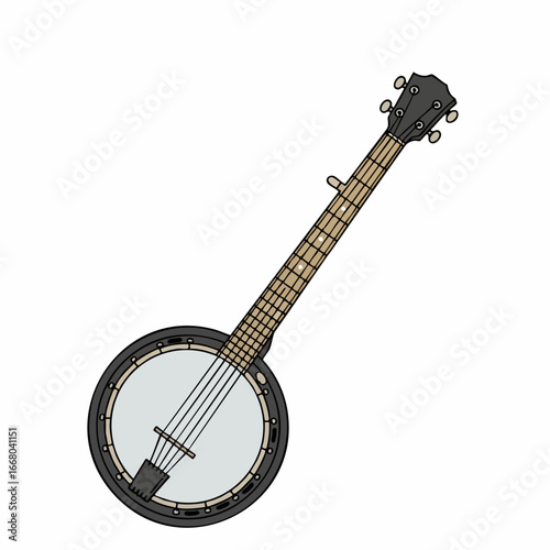 Detailed Illustration of a Classic Banjo with Strings and Tuning Pegs