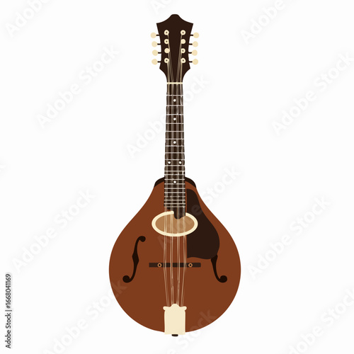 Detailed Flat Vector Illustration of a Brown Mandolin with F-Holes