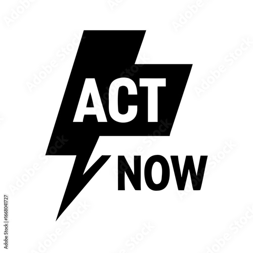 "Act Now" glyph icon with a lightning bolt, a black silhouette symbol for urgency and action