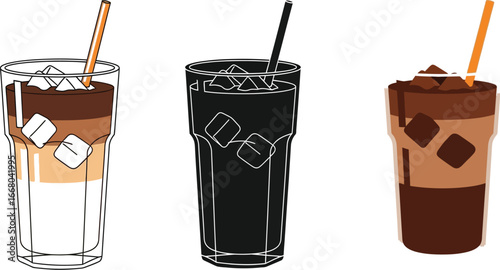 Refreshing iced coffee drinks with straws in a cool vector illustration style