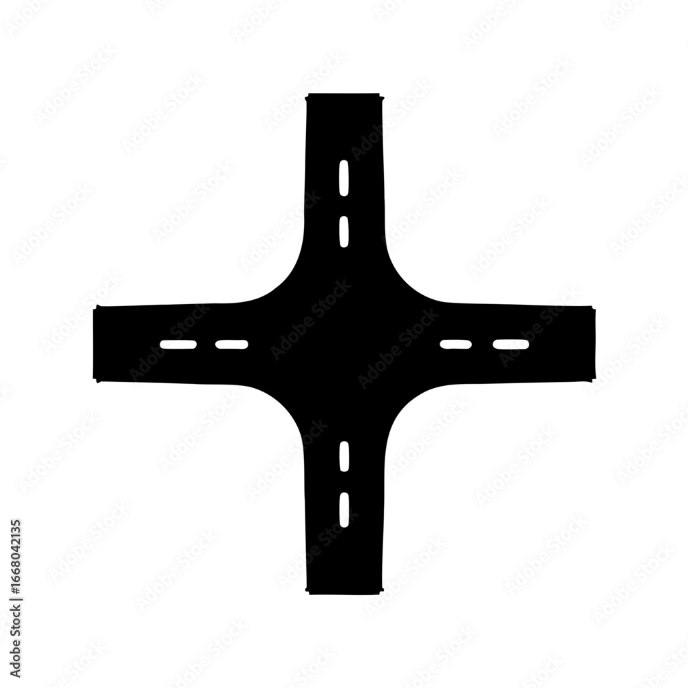 Obraz premium Simple Four Way Road Intersection Illustration in Black and White Style