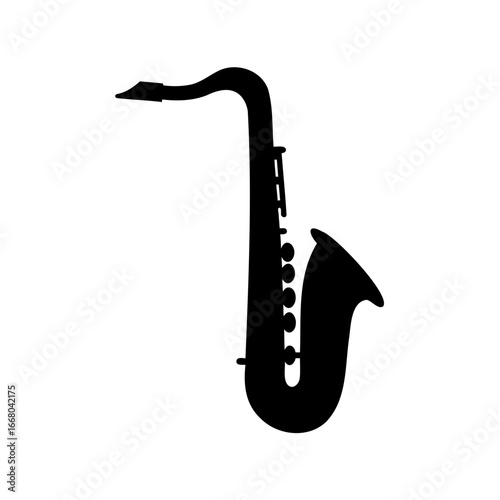 Elegant silhouette of a classic saxophone musical instrument against a white background