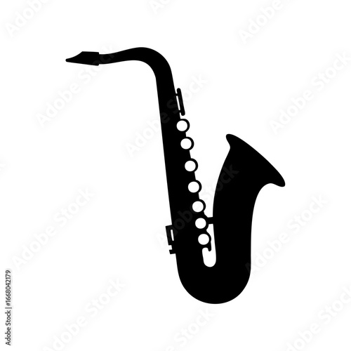 Silhouette of a saxophone in black and white for music themed designs