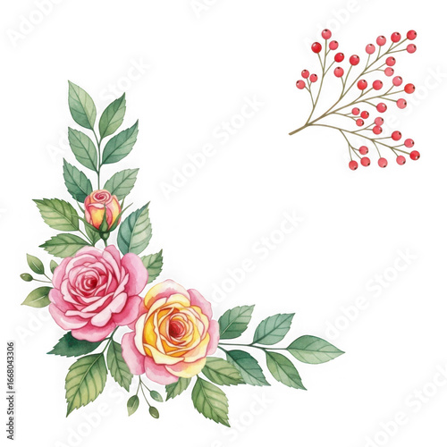 Elegant floral arrangement with roses and berries for design