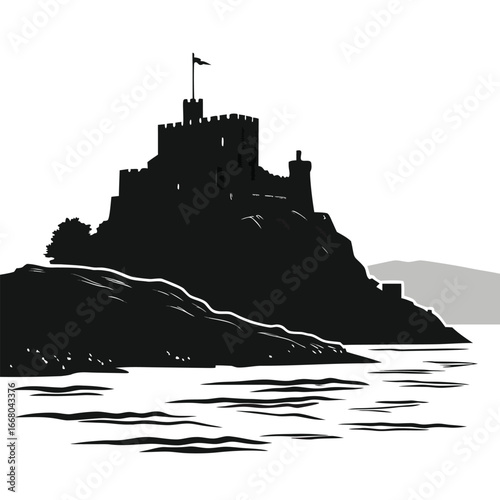 Ancient castle on island silhouette