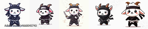 cute goat vector in ninja costume