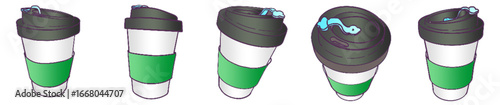 Coffee Takeout Cup with Green Sleeve PNG Illustration for Graphic and Web Design