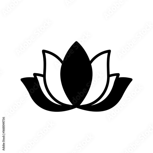 Elegant black and white lotus flower illustration symbolizing purity and enlightenment