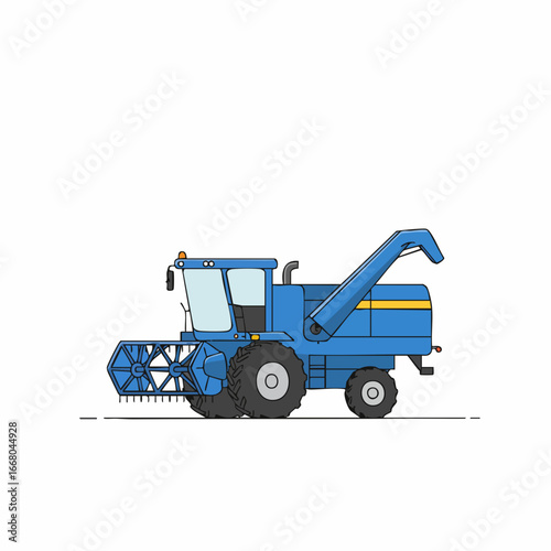 Side Profile of a Blue Agricultural Combine Harvester
