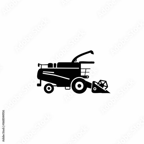 Silhouette of a Modern Combine Harvester in Black and White.