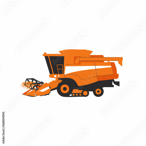 Orange and Black Combine Harvester Illustration for Agricultural Harvesting.