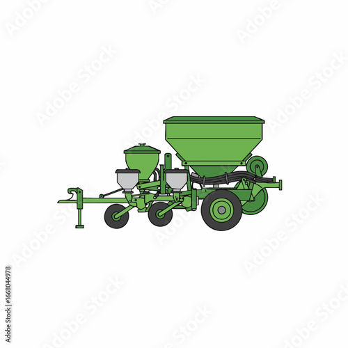 Green Seed Drill: Detailed Vector Illustration of Agricultural Equipment for Planting