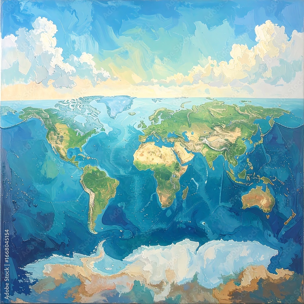 Obraz premium World map, painted landscape