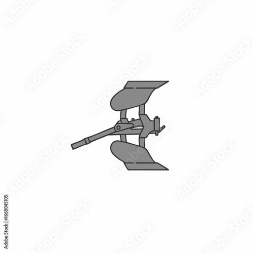 Detailed Illustration of a Farm Plow with Grey and Black Outlines