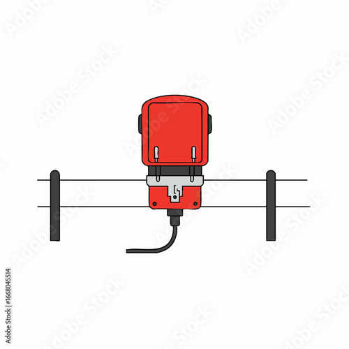 Red Electric Fence Energizer Unit Mounted on Wires