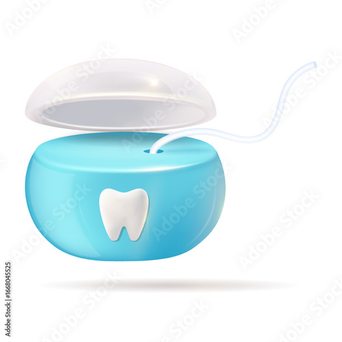 A blue container of dental floss, adorned with an image of a tooth, represents essential personal care for dental hygiene
