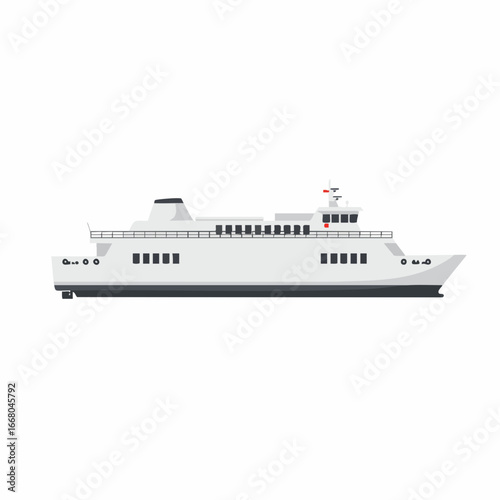Sleek White Passenger Ferry Vessel Side Profile Illustration