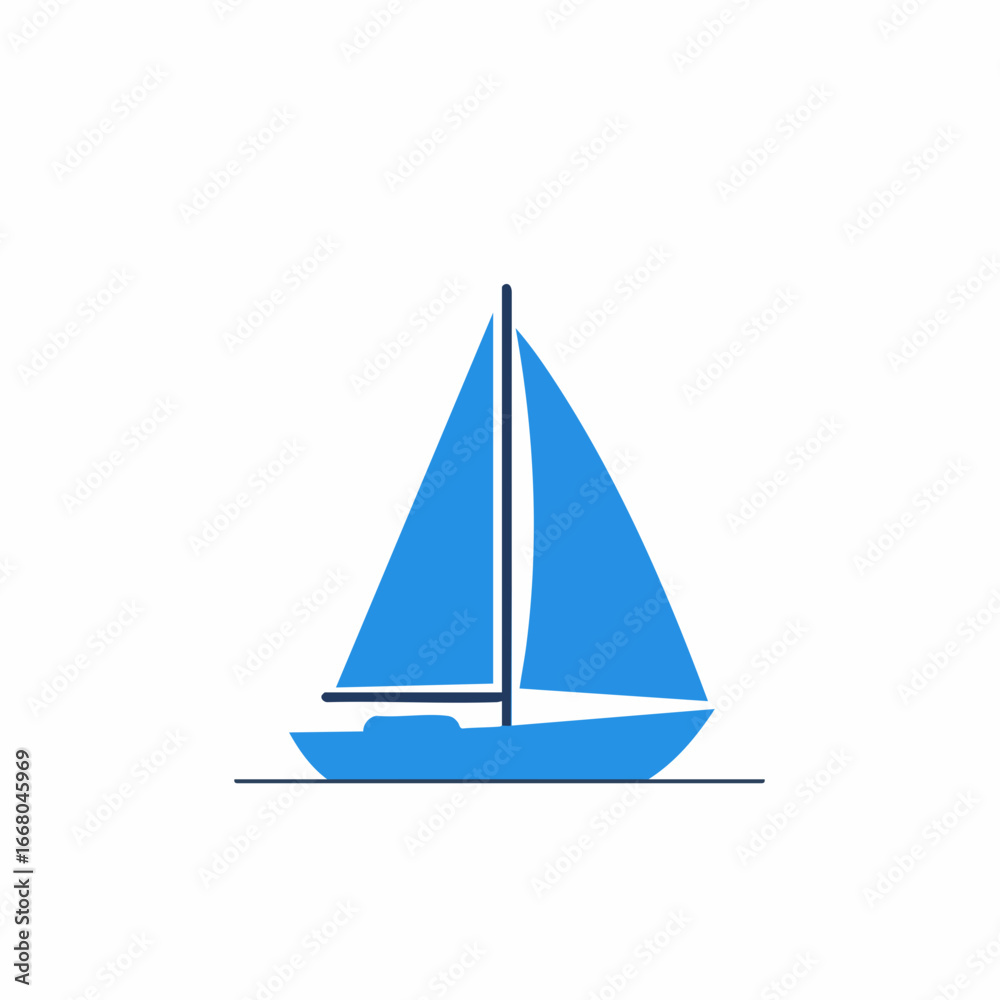 Fototapeta premium Simple Blue Sailboat Icon Design Illustration