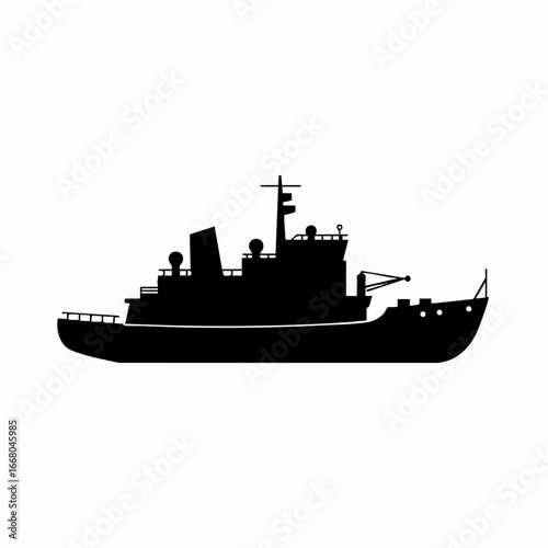 Silhouette of a Detailed Vessel with Mast and Various Structures.