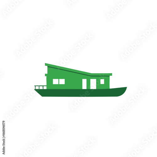 Green Houseboat Icon: Simple Modern Design