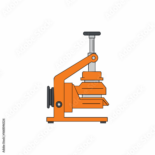 Orange Industrial Hand-Operated Press Machine Illustration