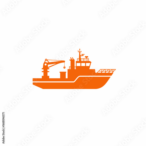 Orange Silhouette of a Small Crane Vessel