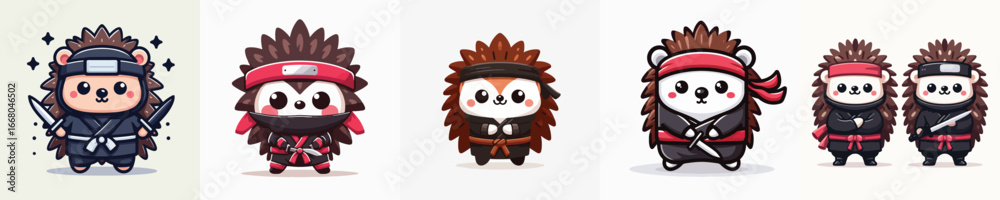 Fototapeta premium cute hedgehog vector in ninja costume