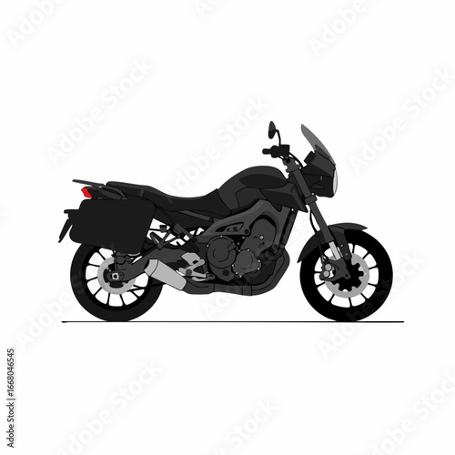 Sleek Black Motorcycle with Saddlebags, Ready for Adventure and Travel.