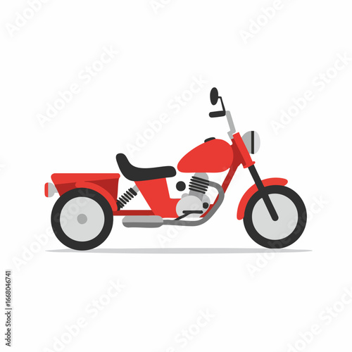 Red Trike Motorcycle with Sidecar, Simple Vector Illustration.