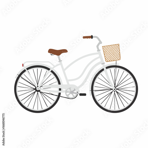 Charming White Bicycle with Woven Basket, Perfect for Leisurely Rides