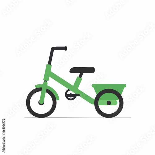 Green Childrens Tricycle with Cargo Basket Side View Illustration