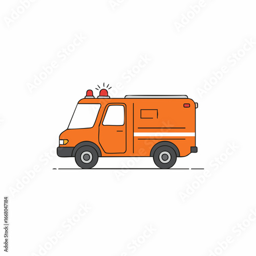 Orange Emergency Vehicle with Red Lights and White Stripes Illustration