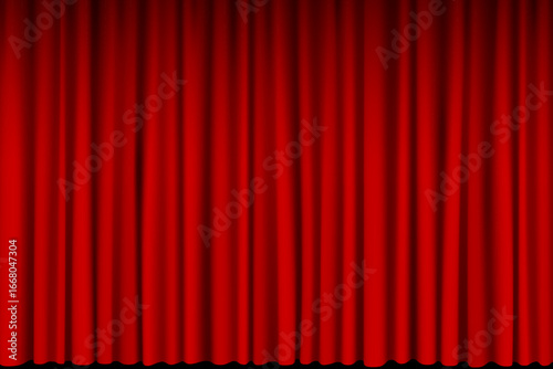 Red closed theater curtain. Vector