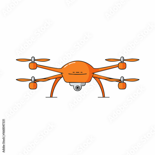Orange Quadcopter Drone Front View Illustration