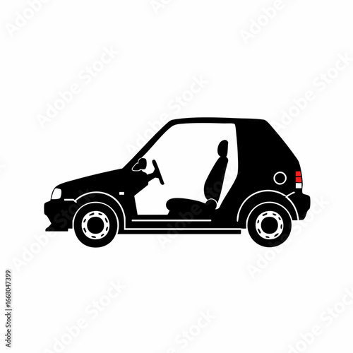 Sleek Black Silhouette of a Compact Car with Interior Details