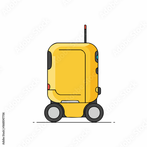 Modern Yellow Delivery Robot with Antenna and Circular Wheels.