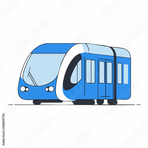 Modern Blue Tram Illustration with Sleek Design and Rounded Edges