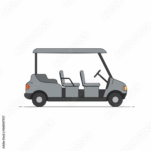 Six-Passenger Gray Golf Cart Side Profile Illustration