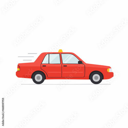 Red Taxi Cab in Motion, Side View Illustration