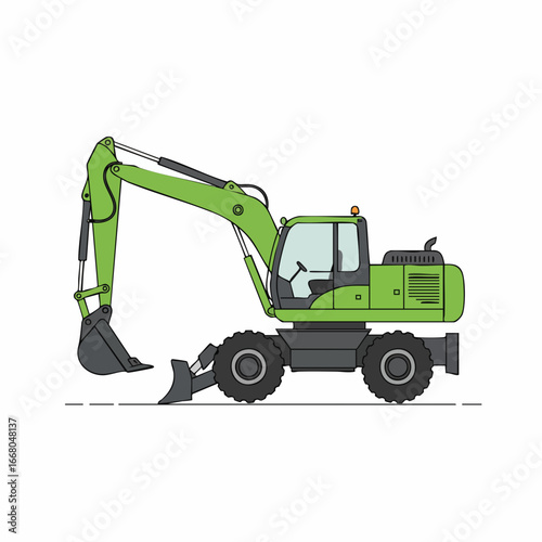 Green Excavator Illustration Depicting Construction and Heavy Machinery.