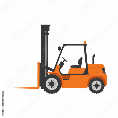 Side View of an Orange Forklift with Extended Load Arm