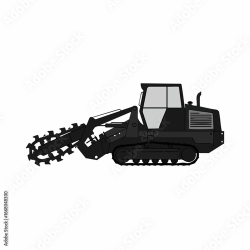 Detailed Black Trencher with Rotating Saw Blade and Tracked Wheels