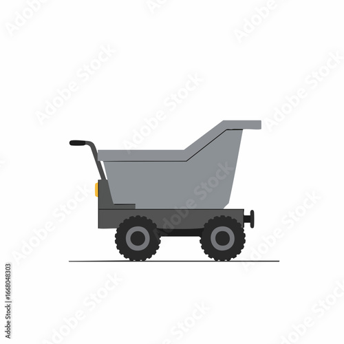 Gray construction cart with black handle and wheels, side view