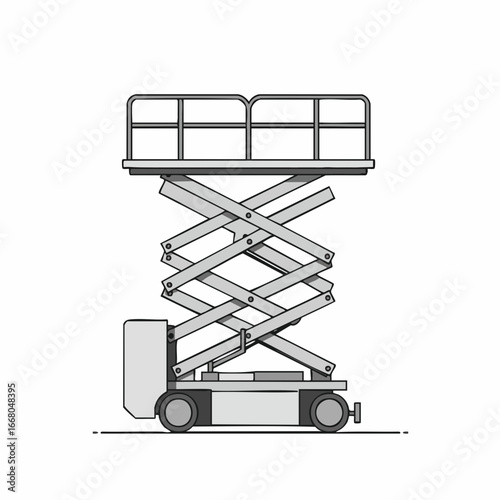 Scissor Lift Platform: Detailed Gray Illustration of a Mobile Aerial Work Platform