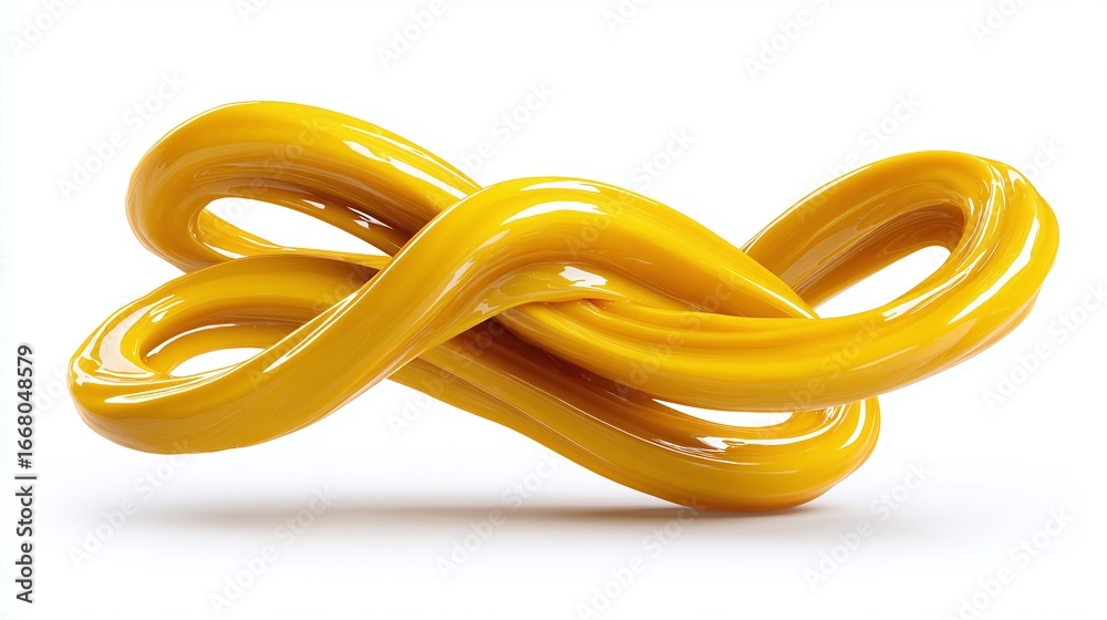Naklejka premium Abstract yellow ribbon: a fluid and twisting form. Perfect for backgrounds, creative designs, or showcasing flowing movement. Modern & eye-catching.