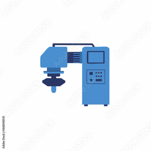 Blue Industrial Robotic Arm with Control Panel