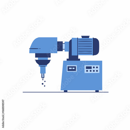 Detailed Blue Industrial Machine with Droplets and Geometric Design